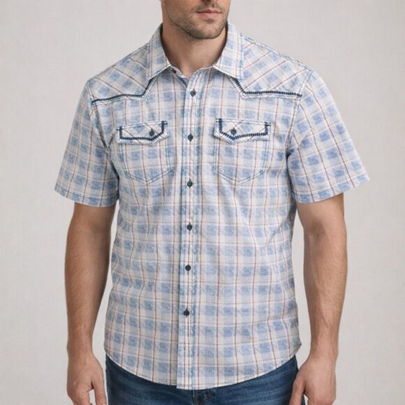 Brad Paisley Other - Brad Paisley Moonshine Spirit Western Shirt Blue & Cream Plaid Men’s Size Large